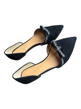 J Crew Black Suede Glitter Bow Ballet Flats Women’s Size 6